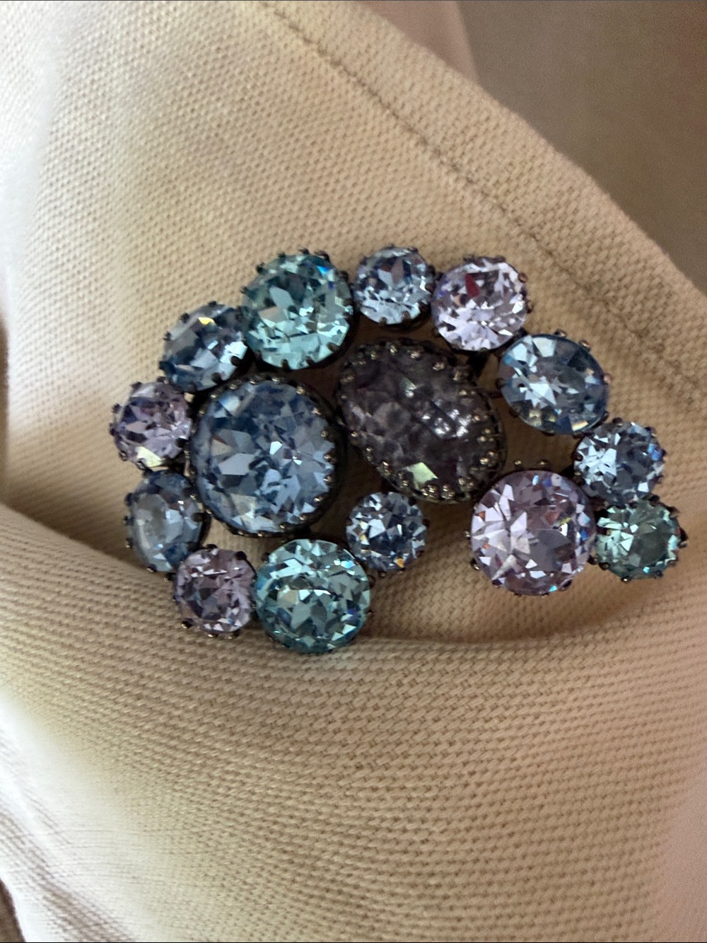 Mid Century Austrian Crystal Cluster Brooch - Pastel Blue & Lilac